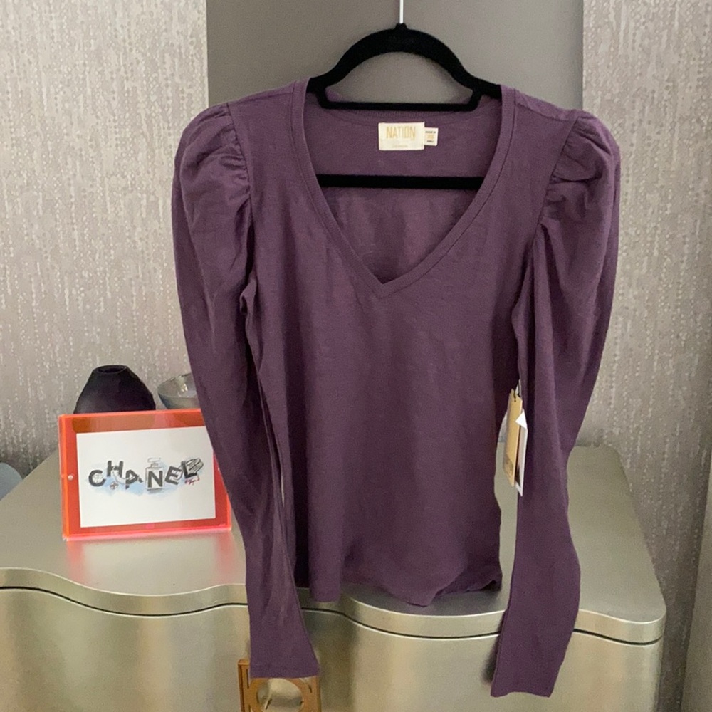 Nation V Neck with exaggerated poof sleeve